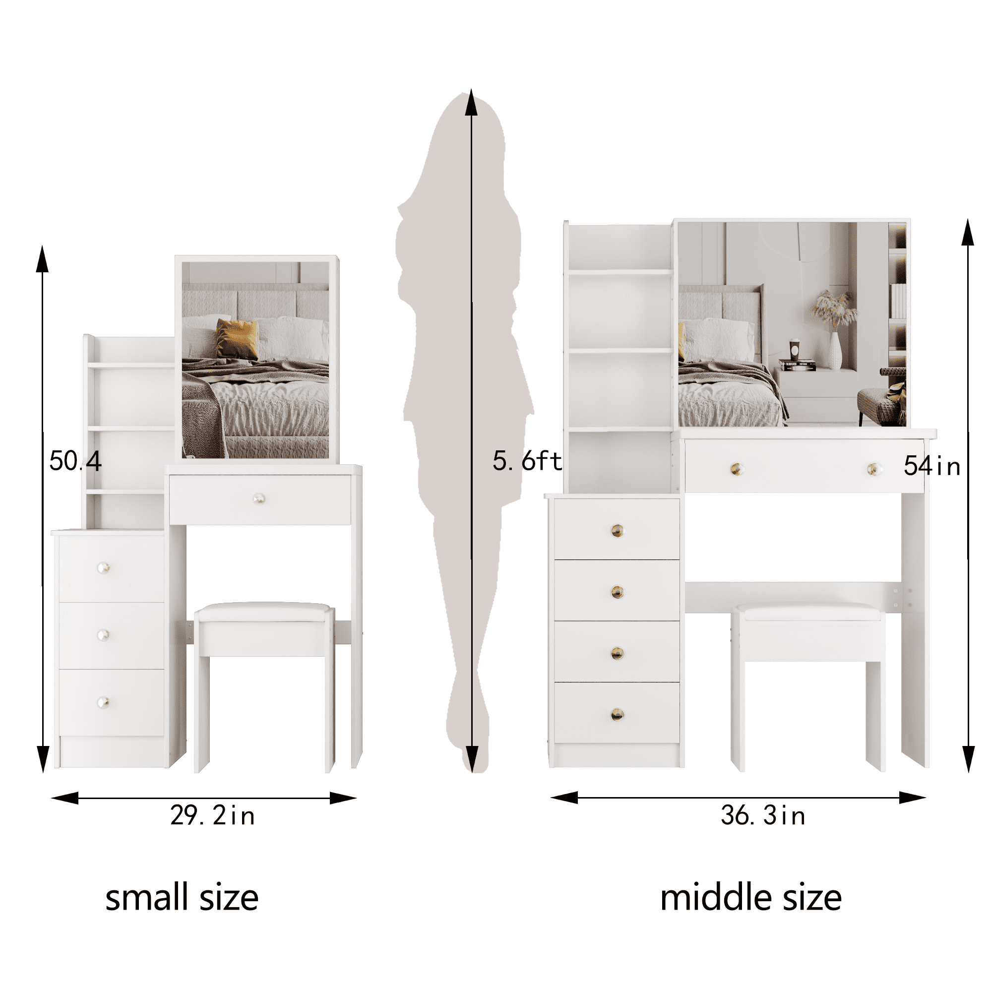 37" Large Space Dresser Set with Sliding Mirror & Stool, MDF Vanity Table with Multi-Layer Storage, American Design for Bedroom