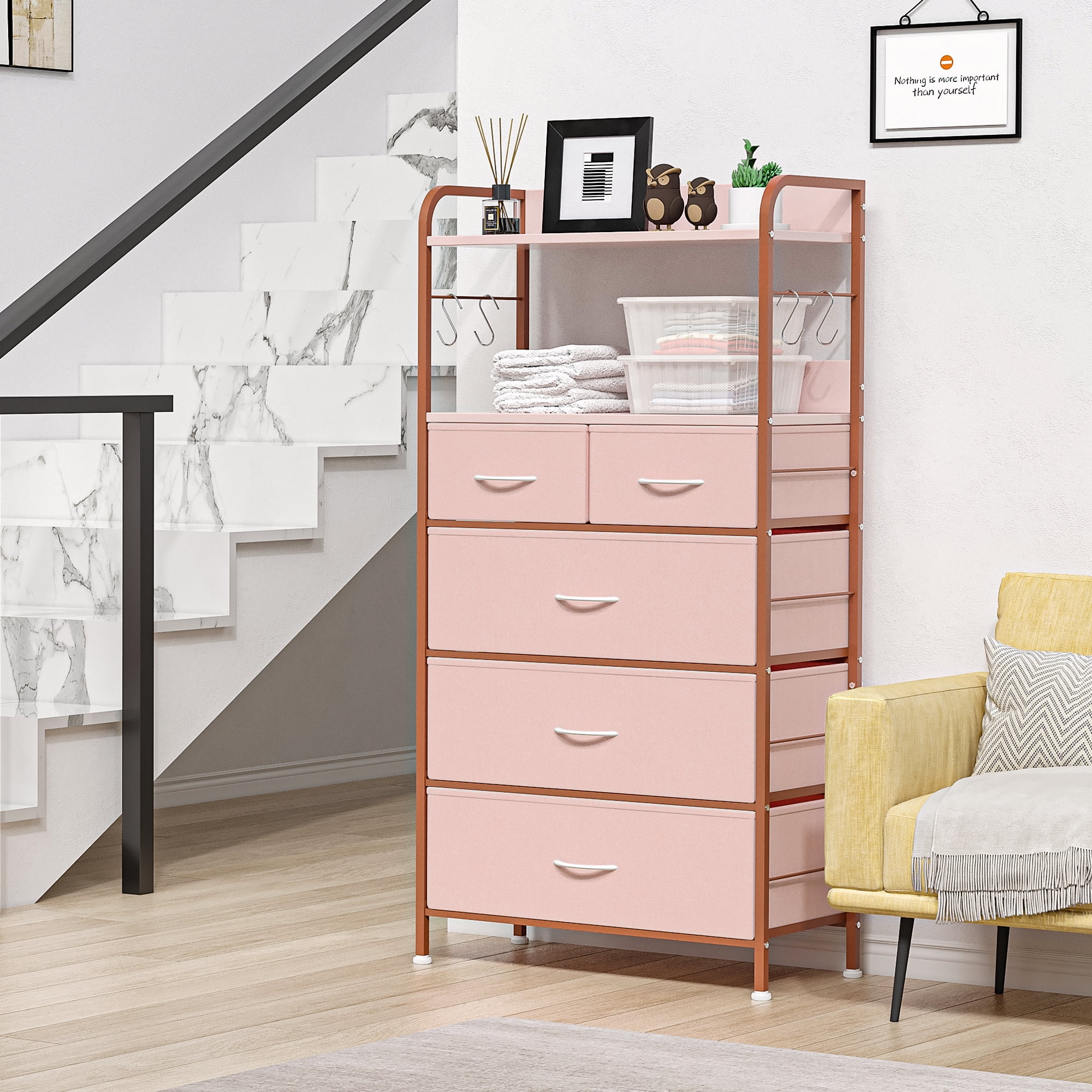Storage Tower with 5 Drawers,Fabric Dresser Drawer Storage