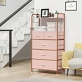 thumbnail image 4 of Jojoka 5-Drawers Dresser for Bedroom, Chests of Drawers with Hooks, Wood Table Top, Sturdy Metal Frame, Fabric Storage Organizer Cabinet for kitchen, Living Room, Hallway, Entryway, Pink, 4 of 24