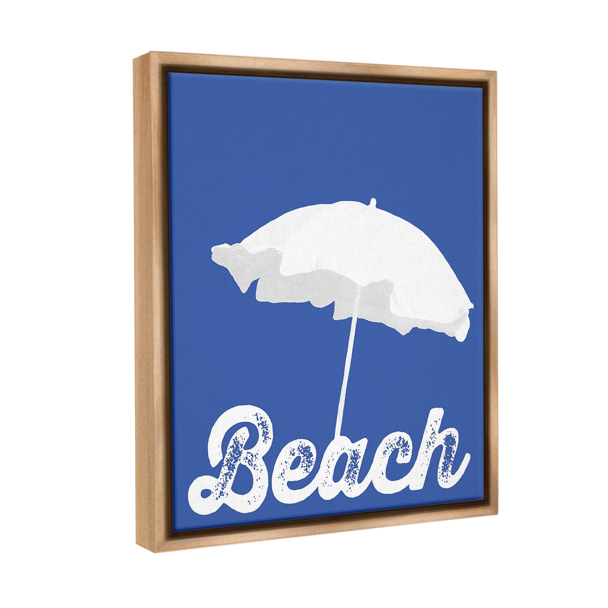 Stupell Industries Vintage Beach Umbrella Nature Painting Brown Floater Framed Canvas Art Print Wall Art, 17 x 21