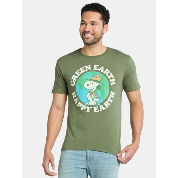 Peanuts Snoopy Green Earth Happy Earth Men’s and Big Men’s Graphic Tee, Sizes S-3XL