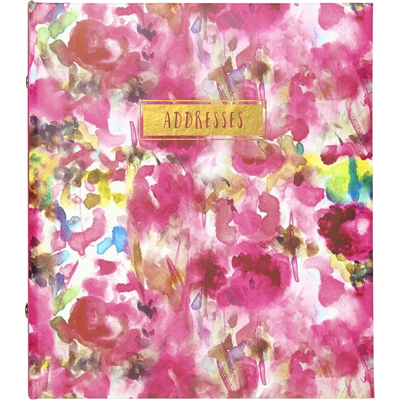Floral Watercolor Refillable 6-Ring Address Book, 440 Entries, 6.5" W x 7.25" L$$Office