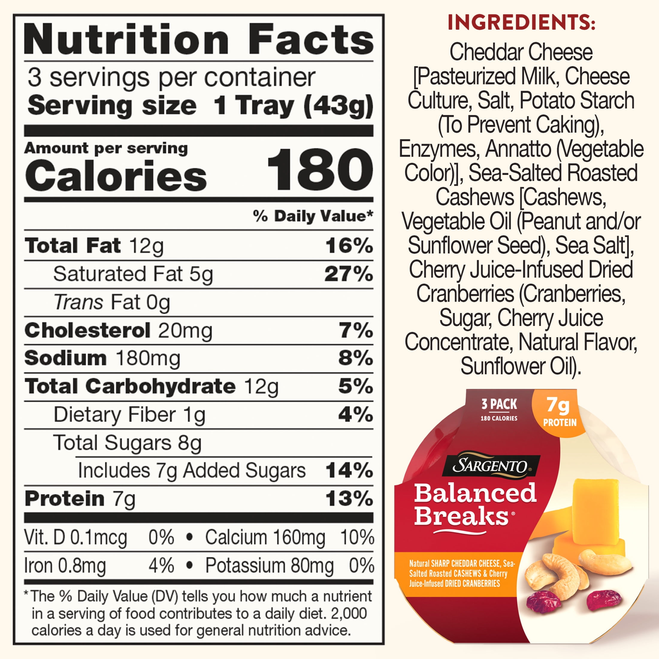 Sargento® Balanced Breaks® Sharp Cheddar Cheese, Cashews & Dried Cranberries Snack Kits