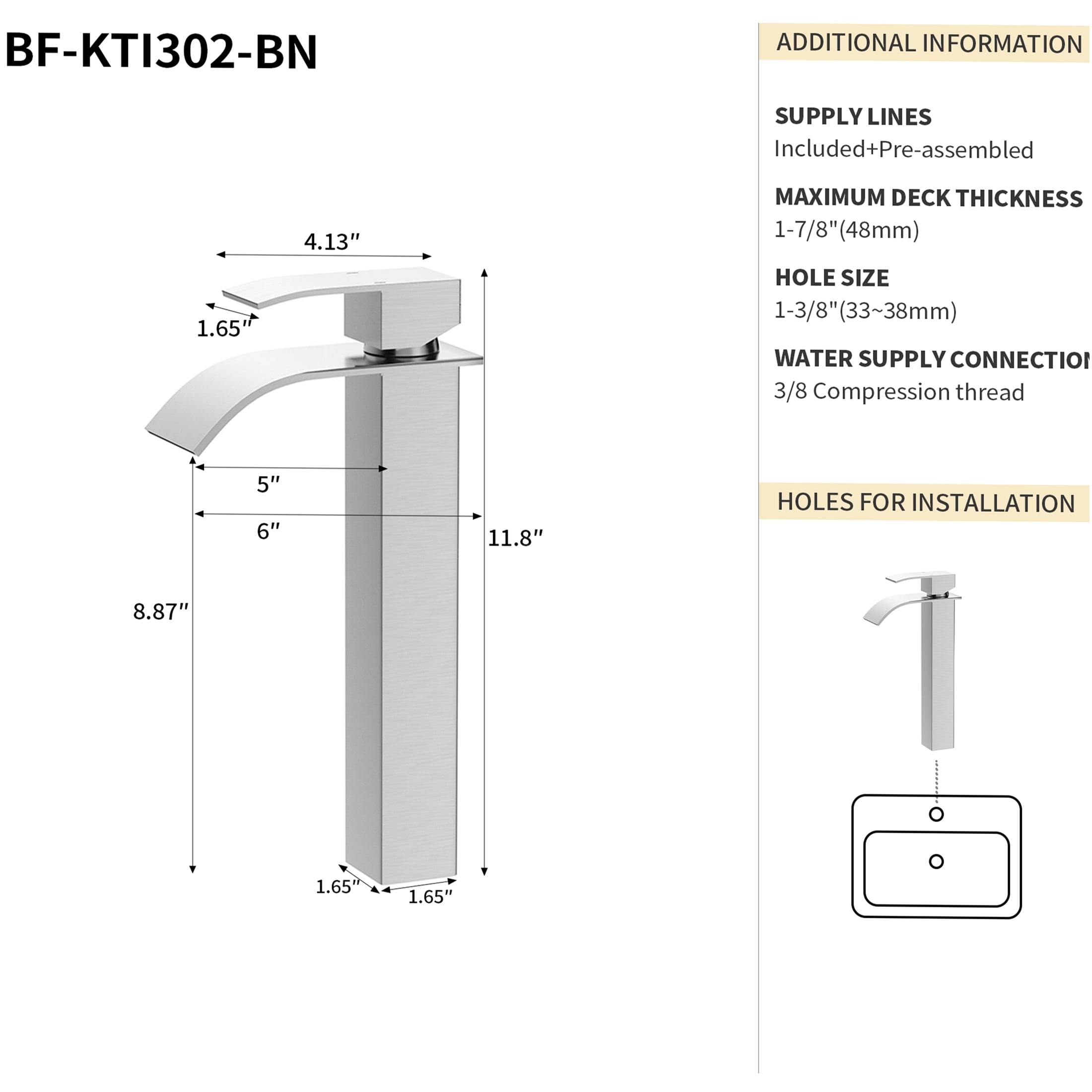 JERFIT 6-inch Single Handle Bathroom Sink Faucet with CUPC Certification, Brushed Nickel Finish for Modern Vanity