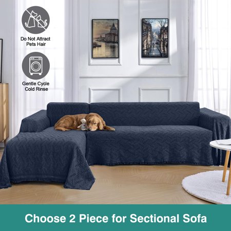 SANMADROLA SOFA COVER, COUCH COVERS FOR 1 CUSHION COUCH SOFA, SECTIONAL COUCH COVERS FOR L SHAPED COUCH COVER, LIVING ROOM SOFA THROWS SOFA SLIPCOVERS FOR PETS, KIDS (71″X 91″,CHAIR, DARK BLUE)