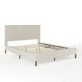 thumbnail image 2 of Martha Stewart Britta Queen Upholstered Platform Bed with Rounded Headboard, Piped Detailing and Cushioned Siderails, Wood Slat Bottom, No Box Spring Needed, Beige, 2 of 11