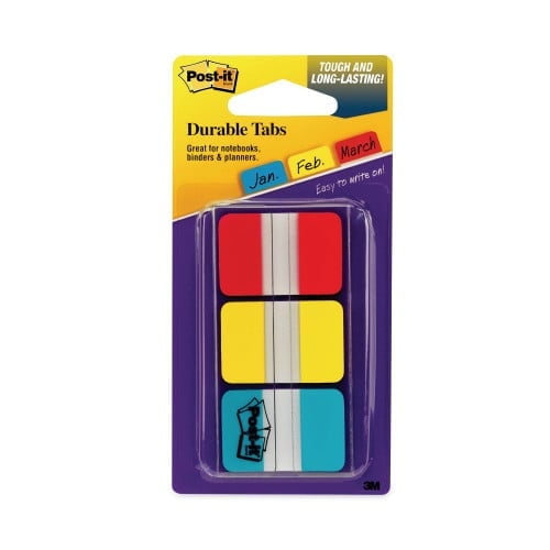 Post-it 1" Plain Solid Color Tabs, 1/5-Cut, Assorted Primary Colors, 1" Wide, 66/Pack | Order of 1 Pack
