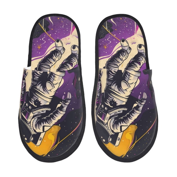 Balery Astronaut Floating purple Space Pantuflas de Casa de Felpa Silenciosas con Diseño Estampado, Zapatillas Cómodas Antideslizantes de Algodón para Interior-Medium