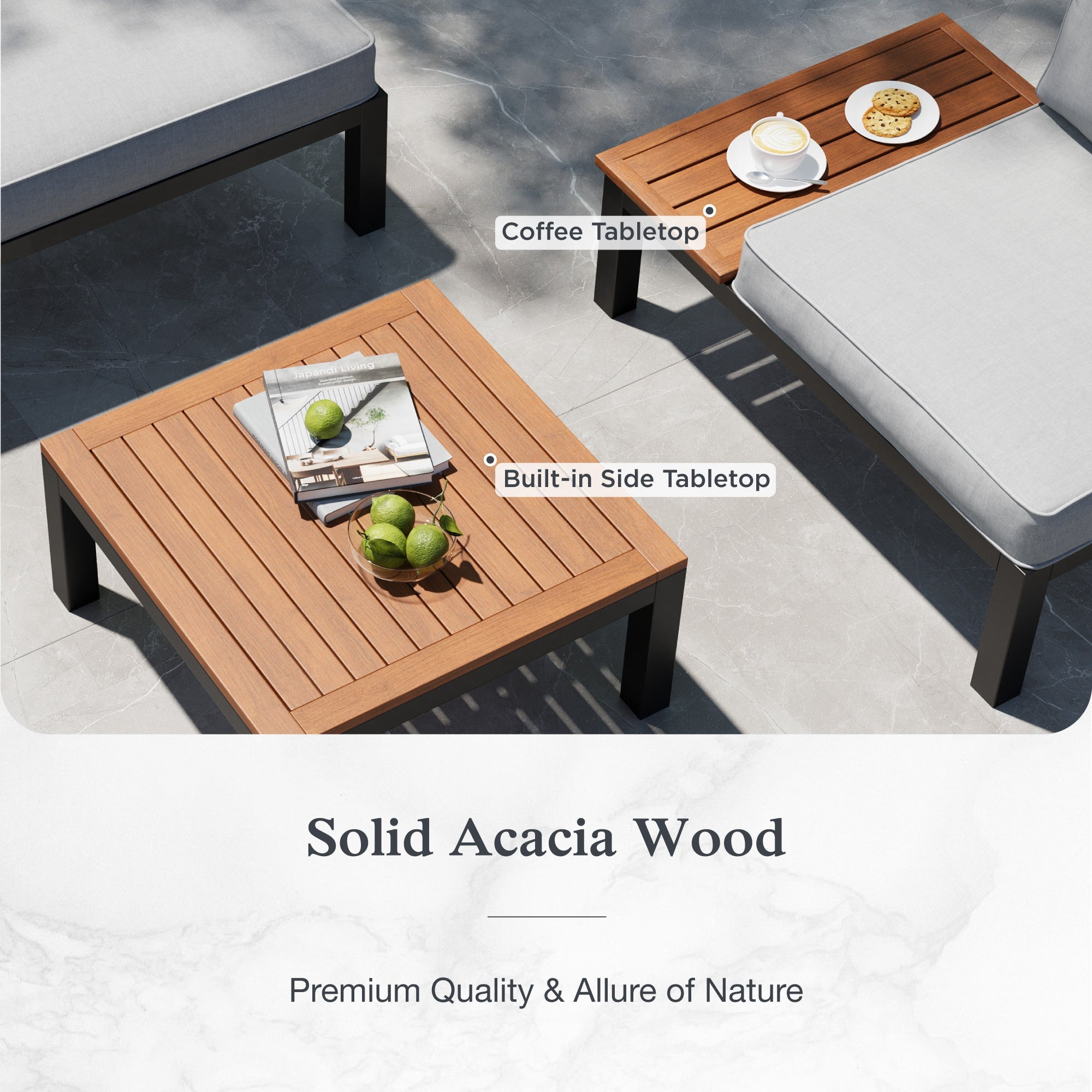 Sophia & William 6 Pieces Outdoor Patio Furniture Sectional Sofa Set Metal Conversation Set with Coffee Table & Cushioned Chairs, Light Grey