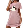 thumbnail image 3 of Sakmal Ultra-Soft Moomoo Nightgowns for Women Halloween Breathable Plus Size Pink Nightshirt Ghost Print Short Short Sleeve Crew Neck Nightgowns S-2XL, 3 of 4