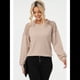 thumbnail image 5 of Blusas de Larga para Mujer, Elegantes, Informales, con Cuello Redondo, de Punto con Encaje de Gofre y Patchwork, Blusas Holgadas A Caqui L, 5 of 7