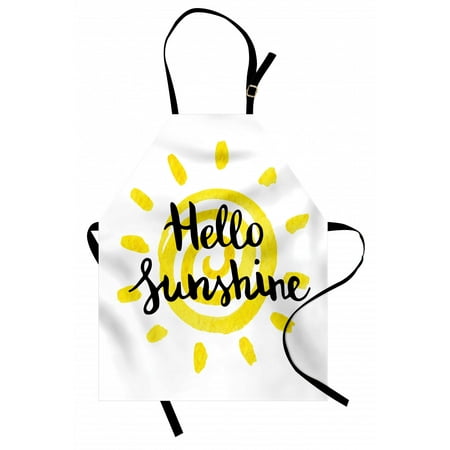 

Hello Sunshine Apron Spiral Sun Motif Watercolor Style Background with Hand Lettering Unisex Kitchen Bib with Adjustable Neck for Cooking Gardening Adult Size Yellow Charcoal Grey by Ambesonne