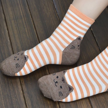 

Yinguo 3D Animals Striped Cartoon Socks Women Cat Footprints Cotton Socks Floor OR