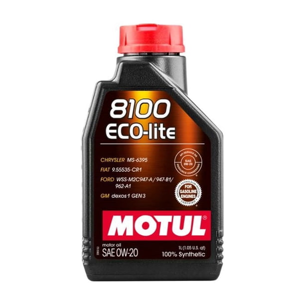 Aceite de motor Motul 8100 Eco-Lite SAE 0W20 100% Sintético para motor a Gasolina, envase de 1 litro