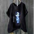 thumbnail image 1 of Hauts d'Été Grande Taille pour Femmes Manches Courtes en Coton Lin Imprimé Pull Col en V T-Shirt Femmes en Solde, 1 of 6