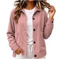 thumbnail image 4 of Ovzne Women's Corduroy Shacket Button Down Jacket Lapel Collar Long Sleeve Coat with Pockets Relaxed Fit Casual Outerwear,Pink Jackets for Women, 4 of 9