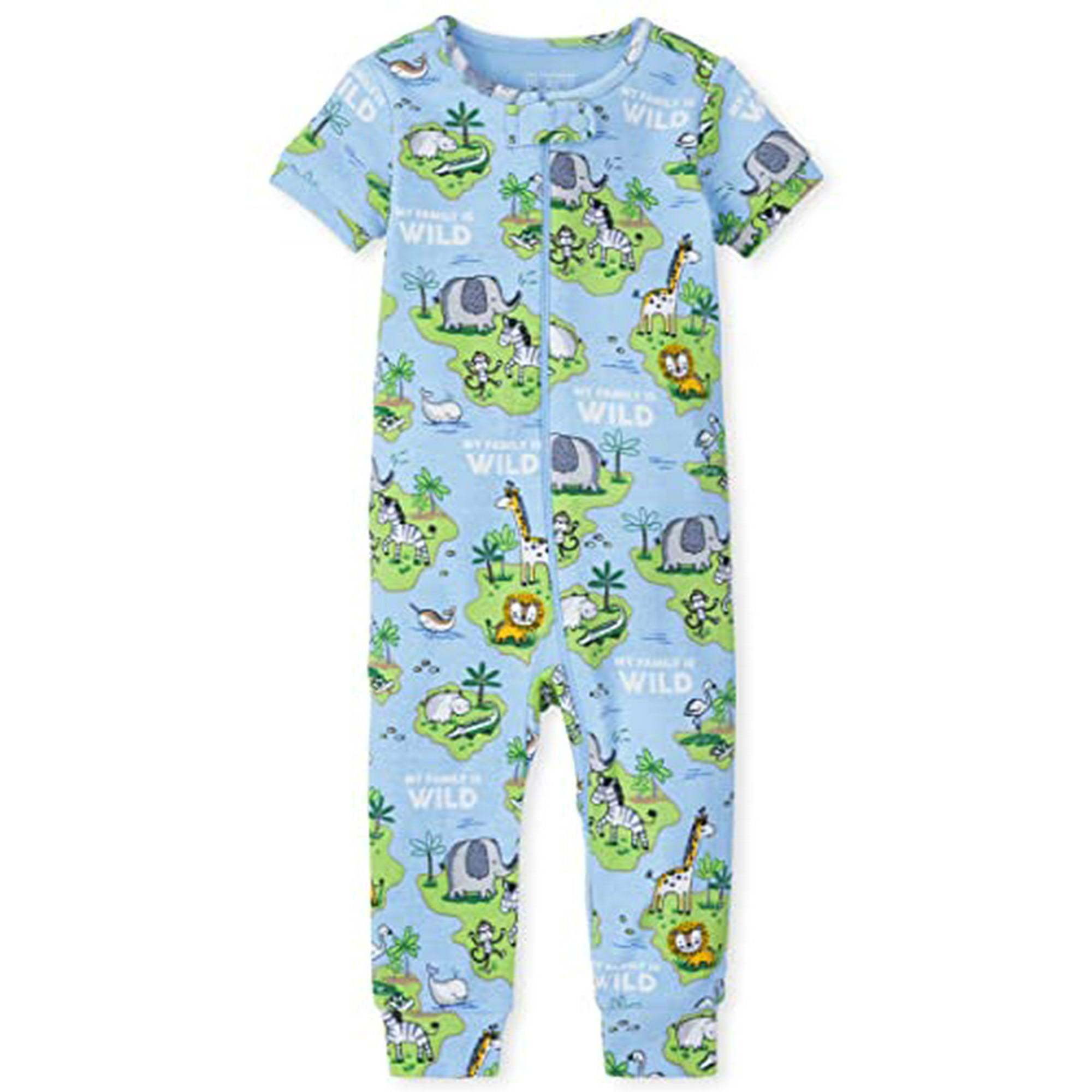 The Children s Place Single Baby Toddler Boys Snug Fit 100 Cotton Zip Front One Piece Footed Pajama Wild Family Safari 9 12 Months Walmart