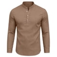 thumbnail image 4 of Mifsaly Mens Henley Shirts Long Sleeve Band Collar Button Down Tops Lightweight Casual Classic Fit office Vacation Outfits Coffee,XXL, 4 of 8