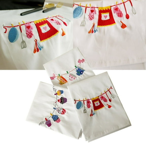 HANXIULIN 3Packs Embroidered Tea Towel Embroidered Dish Towel Flour Sack Towel Tea Towel Machine Embroidery Home Kitchen Supplies