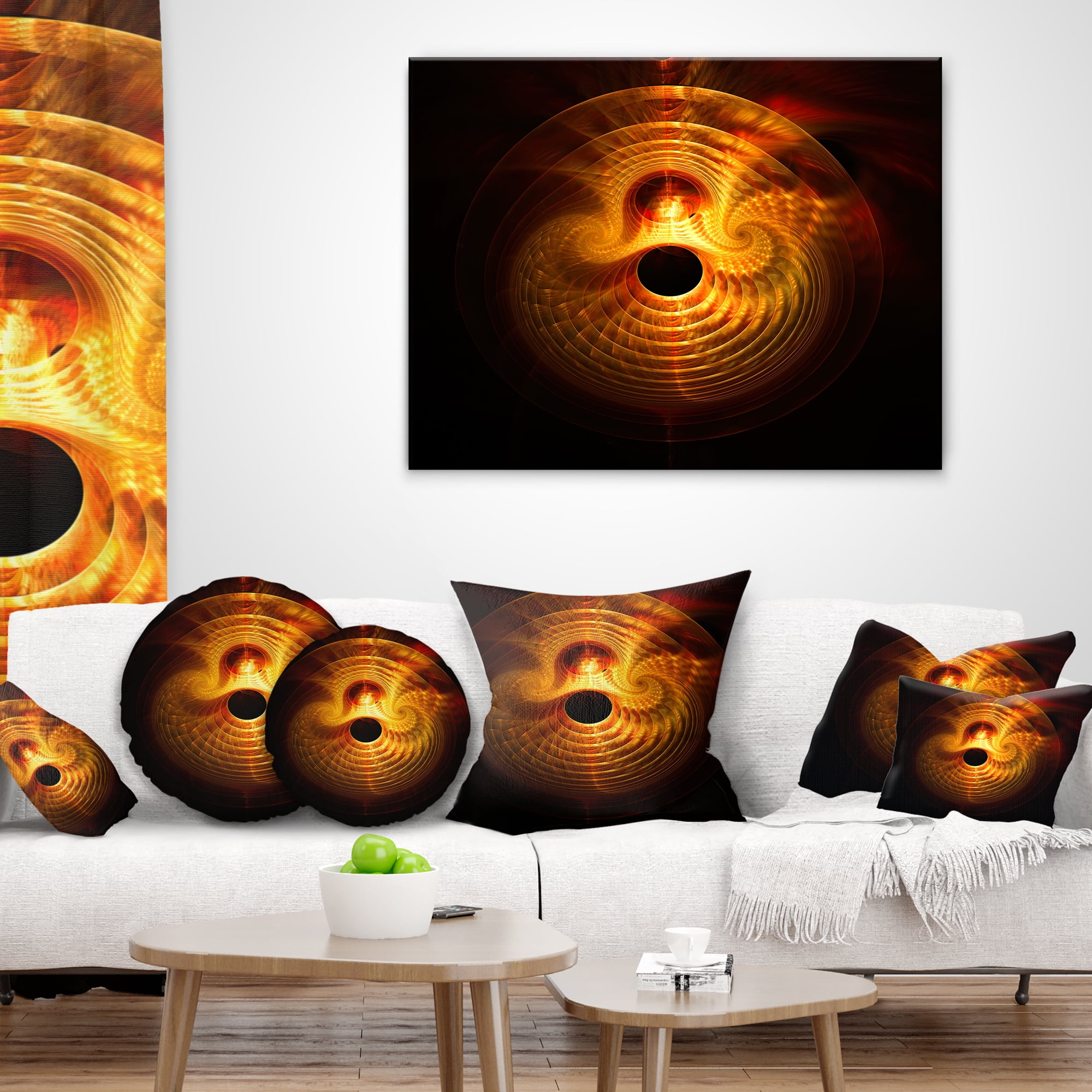 Designart Bright Yellow Magical Lights - Abstract Throw Pillow - 18x18