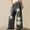 Black, variant on Women's Boho Crochet Flower Applique Wide Leg Jeans Elastic Waist with Drawstring Relaxed Washed Denim Trousers Dark Blue