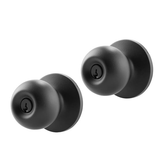 Hyper Tough Keyed Entry Ball Doorknob Twin Pack, Matte Black