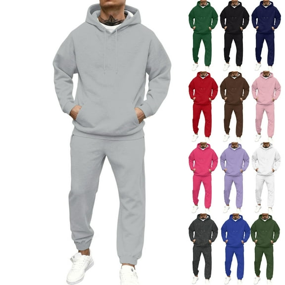 Hearthz Mens Sweat Suits 2 Piece Set Winter Fleece Hoodies and Cargo Sweatpants Set Drawstring Elastic Waisted Straight Leg Sweatsuit Outfits with Pocket