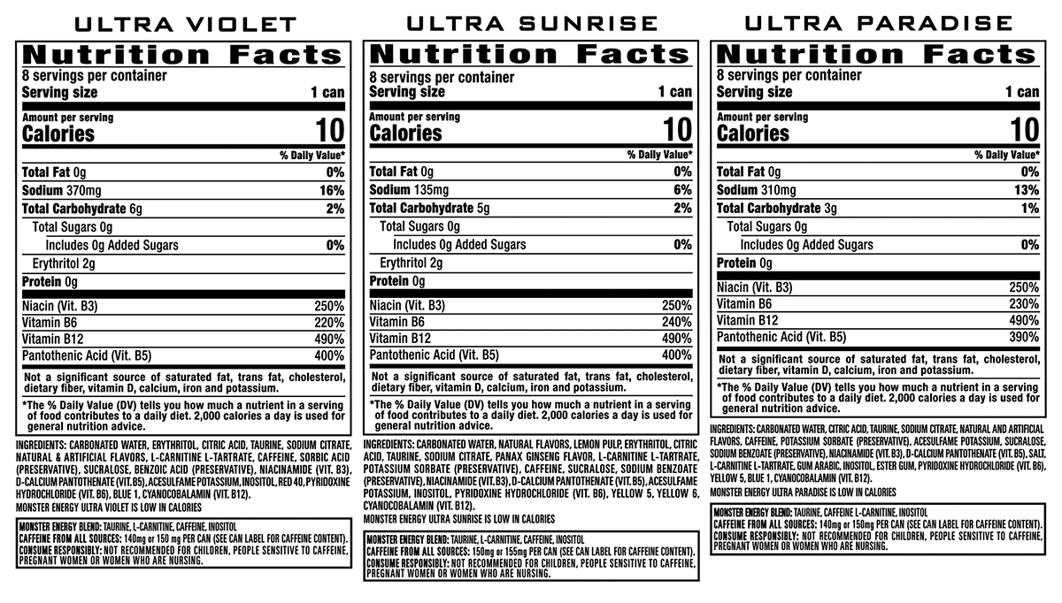 Monster Ultra VP, Sunrise, Violet, Paradise, 12 Count, 16 fl oz