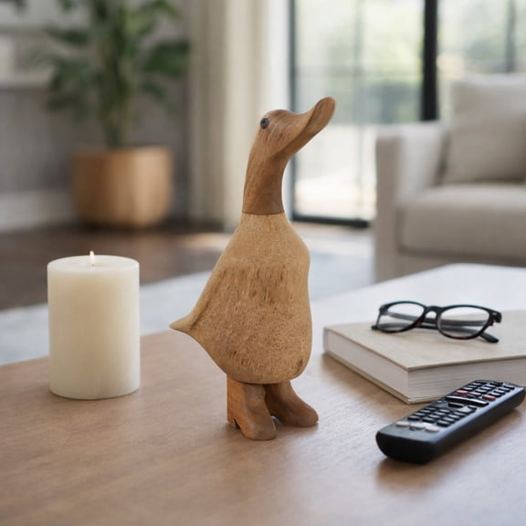 Sculptural Wood Duck in Boots Figurine for Home Decor - Chic Ornaments for Bathroom, Office, Room and Living Room Decor - Decorative Sculpture for Shelf and Coffee Table Display - 9", Brown & Tan