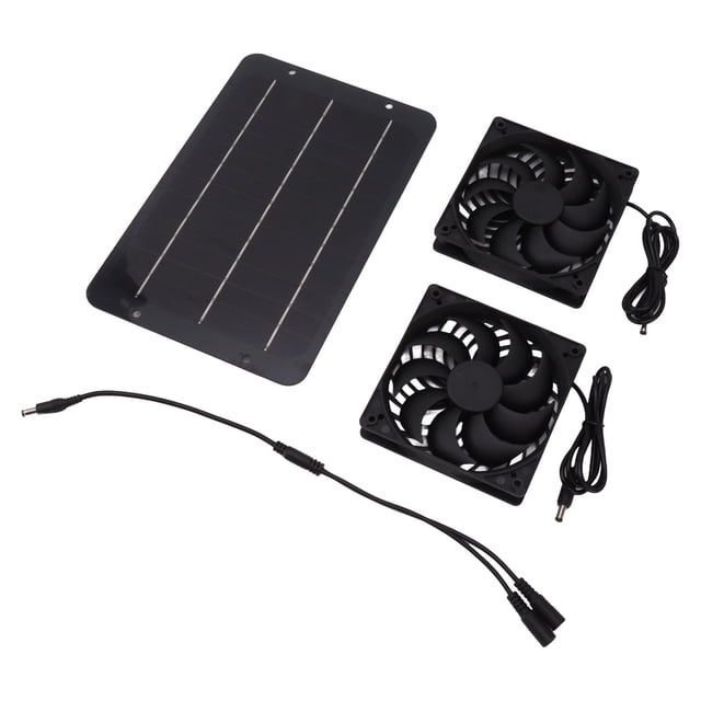 Kit de ventilación solar con doble salida de aire para invernaderos, diseño impermeable y de bajo consumo energético con red protectora para uso en exteriores en gallineros y casas para mascotas