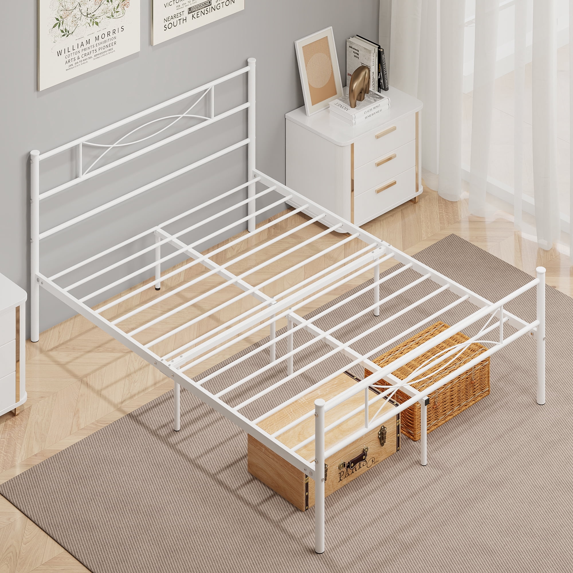 Yoneston Queen Size Metal Bed Frame with Headboard and Footboard Heavy Duty Bed for Bedroom, White