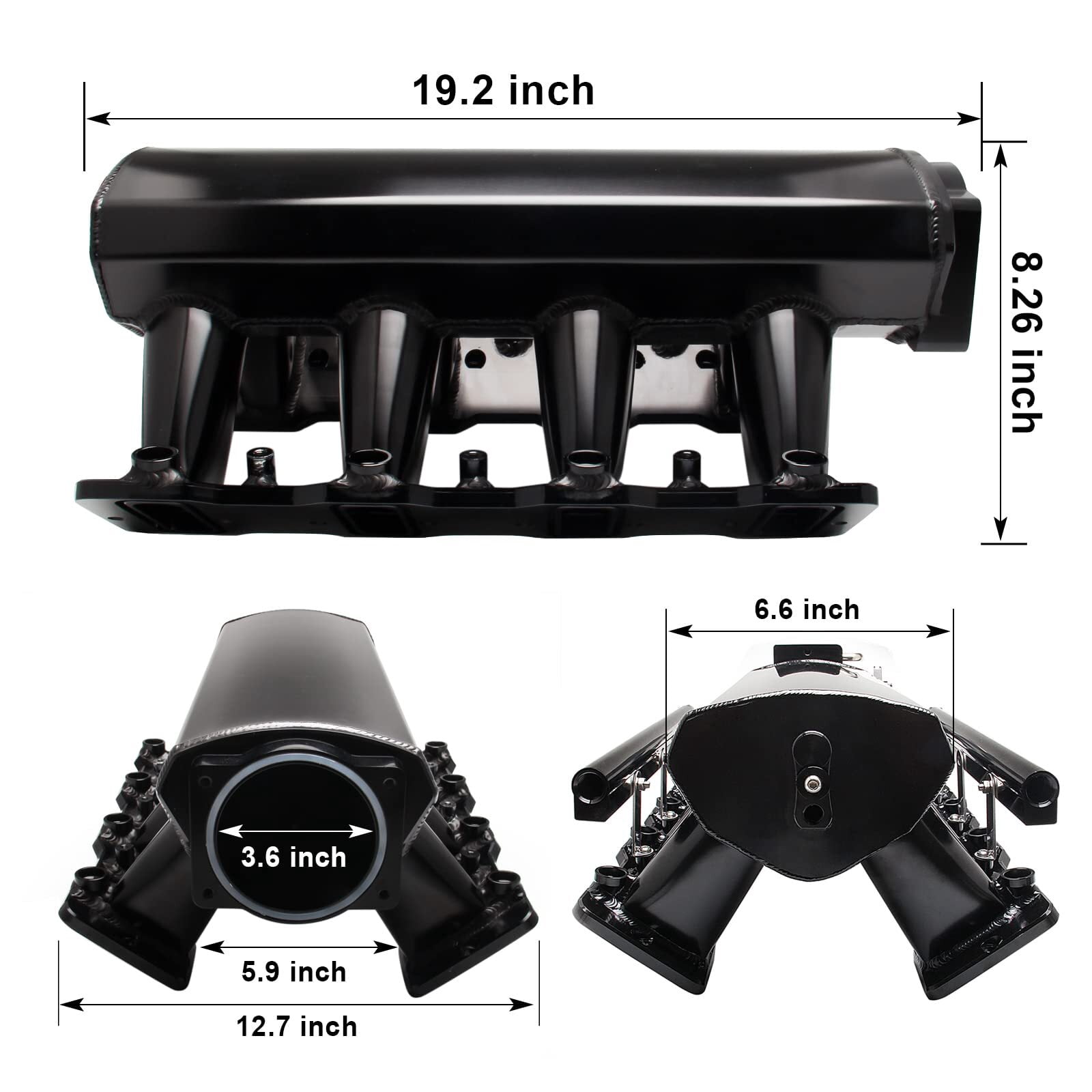 Intake Manifold with Fuel rail fit and Throttle Body 92mm Throttle Body Sheet Metal Fabricated EFI 15° Throttle Opening Compatible with Chevrolet Chevy GMC Pontiac LS LS1 LS2 LS6 (Black)