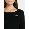 thumbnail image 4 of Madden NYC Women's Lace Trim Long Sleeve Henley Top, Sizes XXS-XXL, 4 of 5