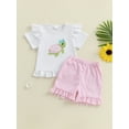 thumbnail image 3 of BemeyourBBs Toddler Baby Girl Summer Clothes Turtle Outfits Cute Turtle Embroidered Short Sleeve T Shirt Tops Elastic Waist Ruffle Plaid Shorts 2Pcs Clothes Set, 3 of 9