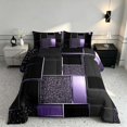 thumbnail image 2 of Manfei Elegant Geometric Mosaic Plaid Queen Comforter Set, Glitter Comforter Sets Queen, Black Purple Gold, Black Reversible 3 Pieces, 1 Comforter and 2 Pillowcases, 2 of 6