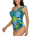 thumbnail image 3 of Yiaed Shark And Leaves Print Women One Piece Swimsuits Tummy Control One Shoulder Bathing Suits Pattern Ruffle Swimwear-XX-Large, 3 of 8