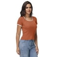 thumbnail image 2 of Women Summer Short Sleeve Shirts Crewneck Striped Color Block T Shirts Slim Fit Basic Tee Tops, 2 of 6