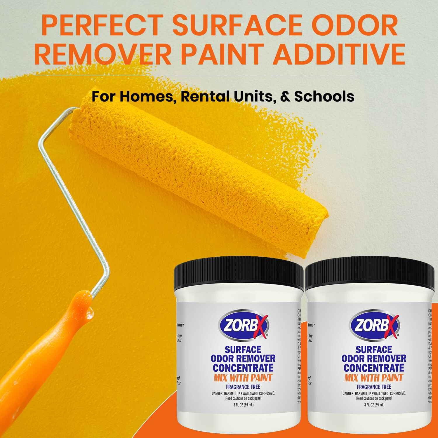 ZORBX 3 Oz Surface Odor Remover Paint Additive - Fragrance-Free for Smoke, Mildew, Pets (2 Jars)