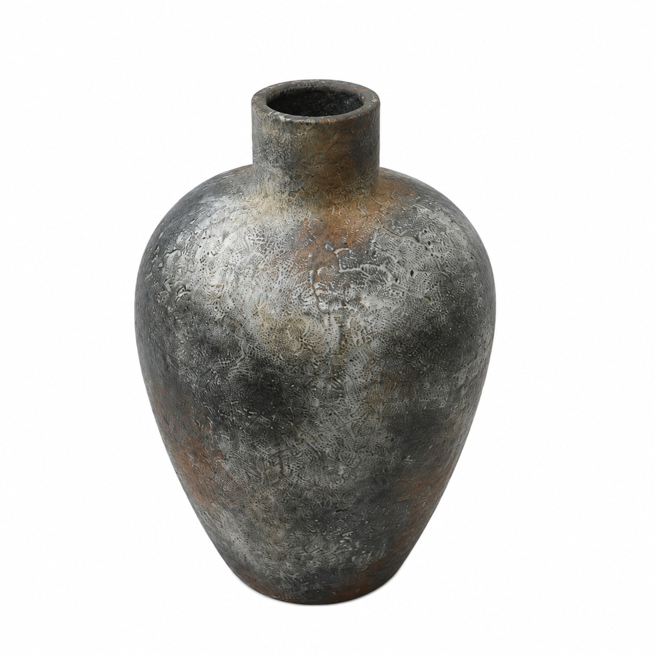 DecMode 13" Wide Textured Dark Gray Ceramic Vase with Brown Accents