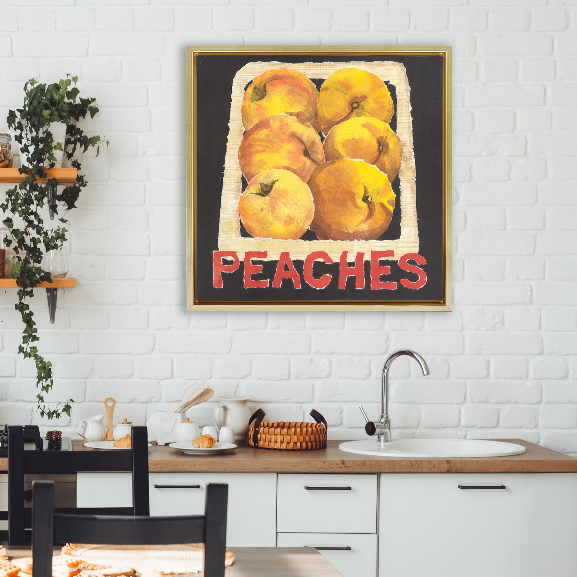 Stupell Industries Collaged Garden Peaches Gold Framed Floater Canvas Wall Art, design by Nancy Overton