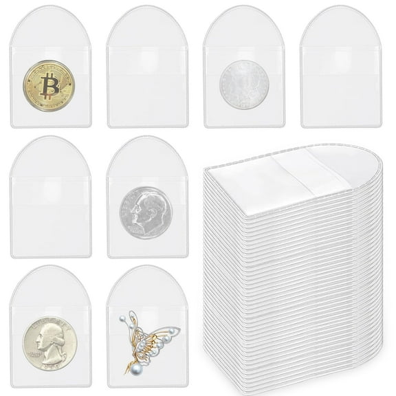 TSV 150pcs Single Pocket Coin Sleeves, Clear PVC Coin Protector, Small Coin Holder, 2.2x2"