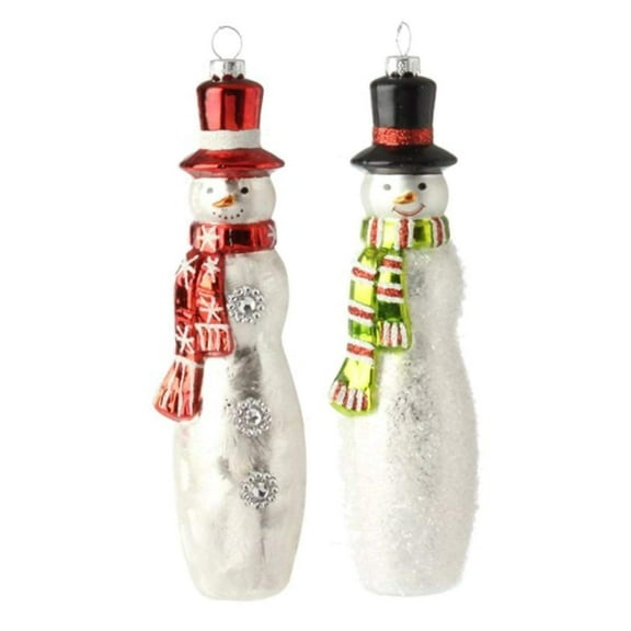 Raz Snowman Blown Glass Christmas Ornament Set (2 Pack, 8 in Each) Mr and Mrs. Snowman
