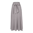 thumbnail image 6 of Pntutb Womens Clearance Solid Color High Waist Pleated A Line Long Skirt Front Slit Belted Maxi, 6 of 6