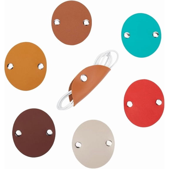 6 Colors Leather Cable Straps Fastening Ties Cord Organizer Reusable Round Wire Clips Charging Cord Wrap Ties Data Power USB Holder Winder Keeper Manager for Travel Office Earphone diy Mixed Color