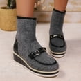 thumbnail image 3 of Ankle Boots for Women Casual Platform Wedge Heel Stretch High Top Booties Fashion Splice Suede Leather Back Zipper Short Boots Gray Size 7, 3 of 6