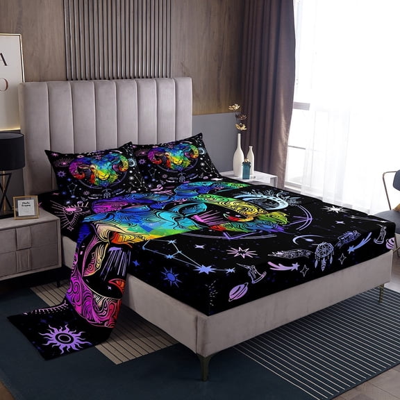 Erosebridal Boho Aries Sheet Set Twin , Hippie Horoscope Bedding Sets Twin Size, Constellations Astrology Home Decor 3 Pieces