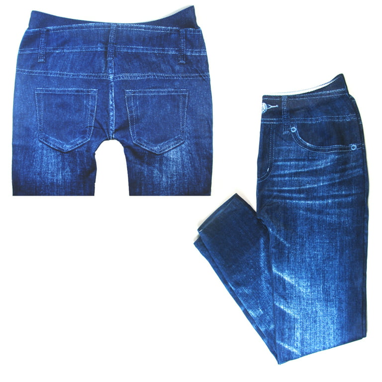 4 Girls Denim Print Leggings Stretchy Pants Casual Jegging Blue Black Kid  S/M