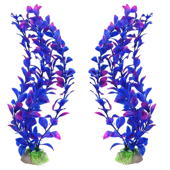 Beautiful Artificial Aquarium Plants 2 Pack 25cm Tall, Blue Purple Fake Plastic Water Grass for Fish Tank Landscaping Decor and Betta Hideouts Purple 12"