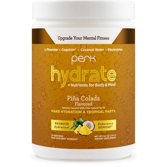 Perk Hydrate Electrolyte Drink Mix Powder (Pina Colada) 30 Servings - Coconut Water, CDP-Choline, L-Theanine, Gluten-Free, Keto Friendly, Vegan