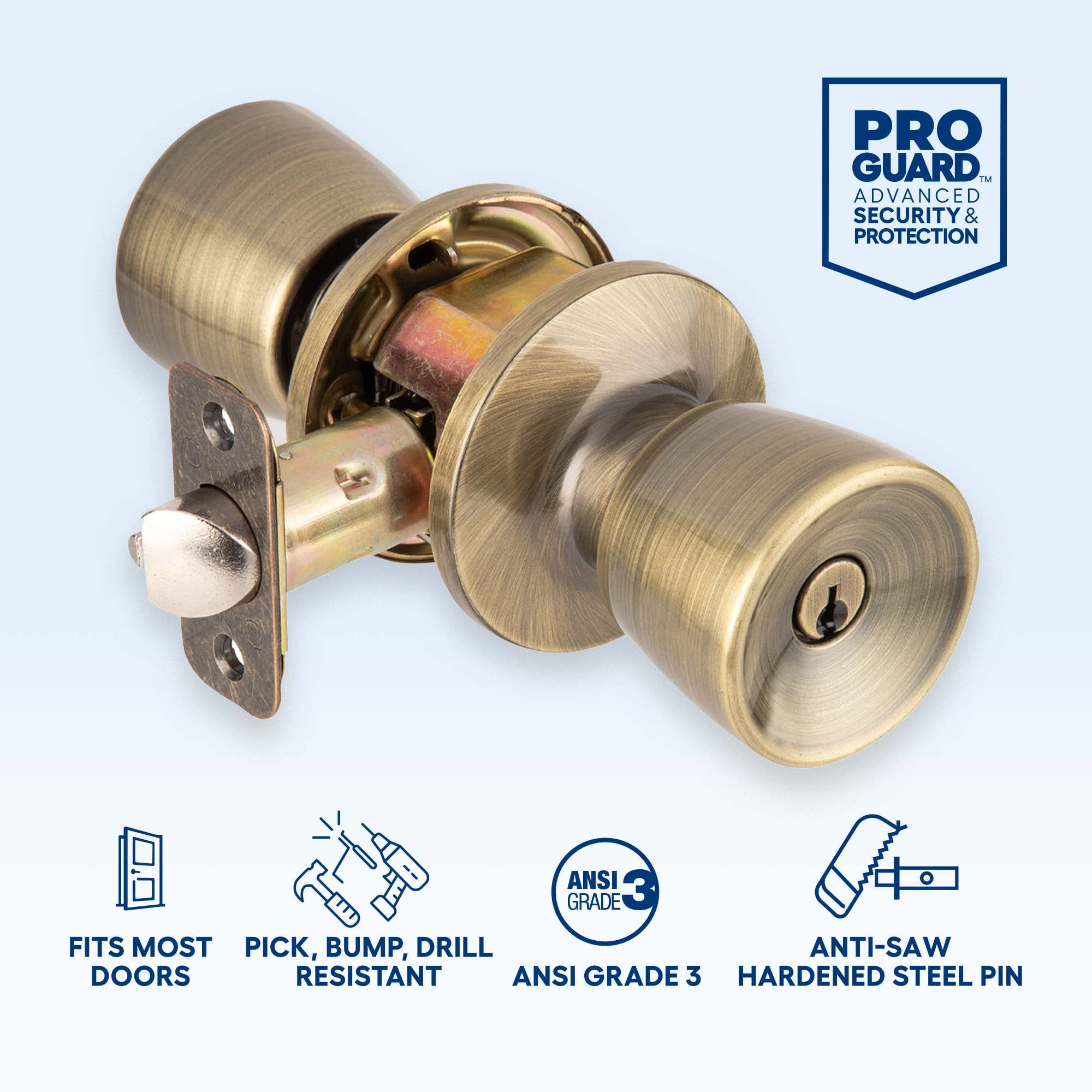 Brinks Keyed Entry Classic Bell Style Doorknob Twin pack, Antique Brass Finish